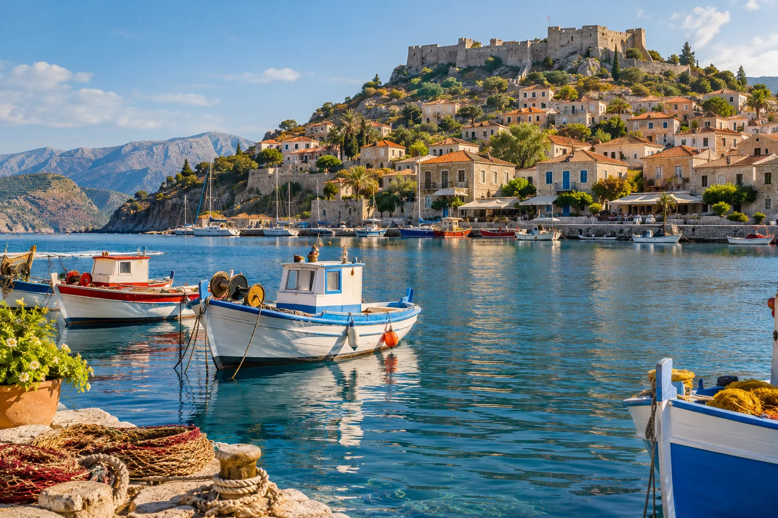Illustrative Reiseidee: mediterraner Hafen