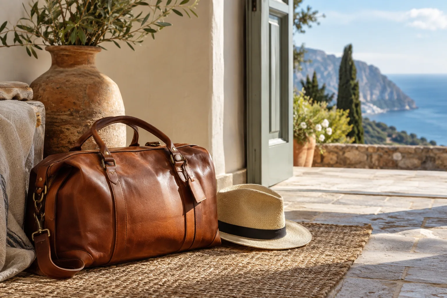 Illustratives Reisemotiv: gepackte Tasche und Vorfreude